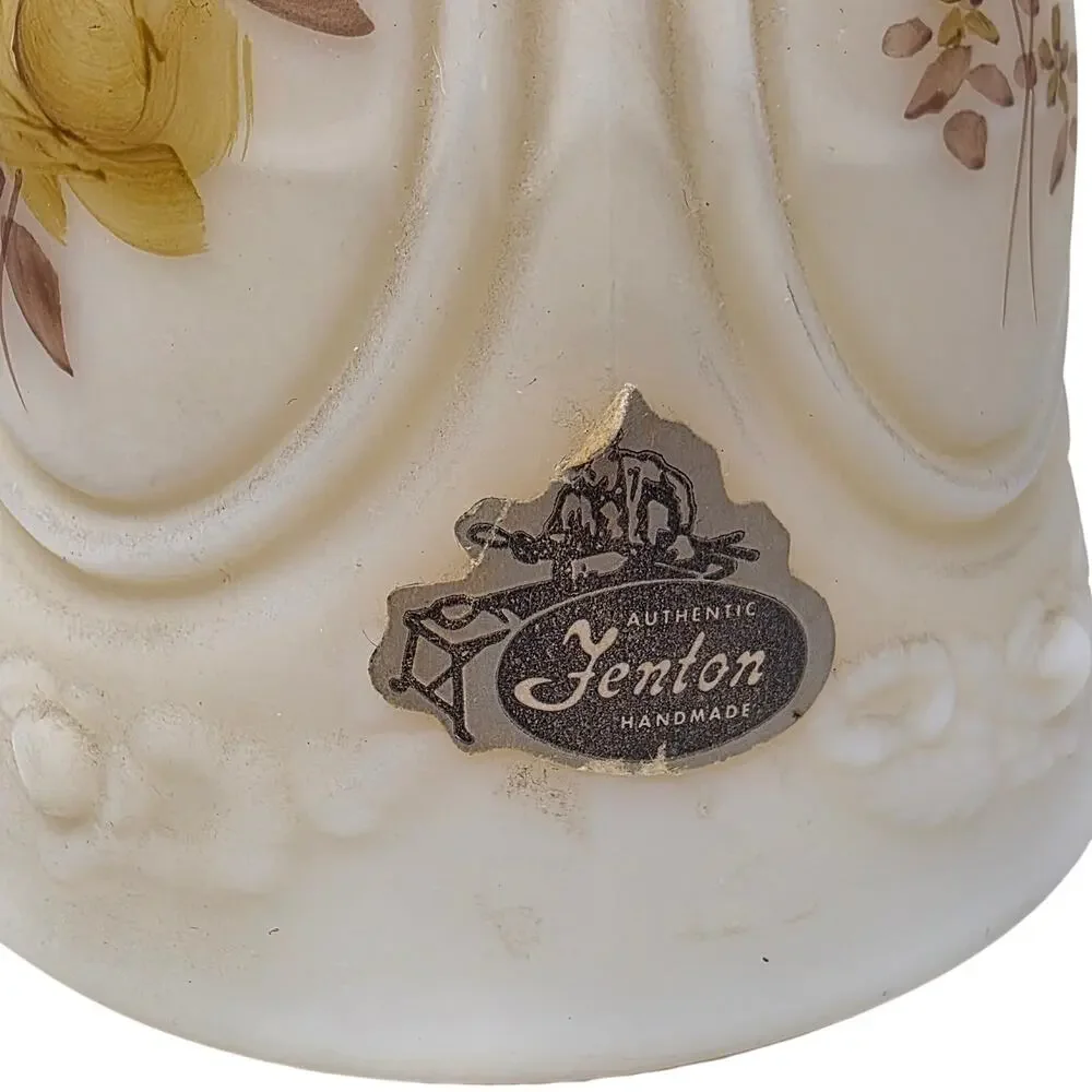 Vintage Fenton Chocolate Rose Satin Custard Glass Bell Signed Pam Bibbee